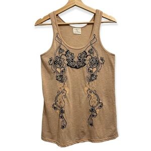 Anthropologie Pins & Needles Tank Blouse Embroidered Beaded Blush Pink Womens M